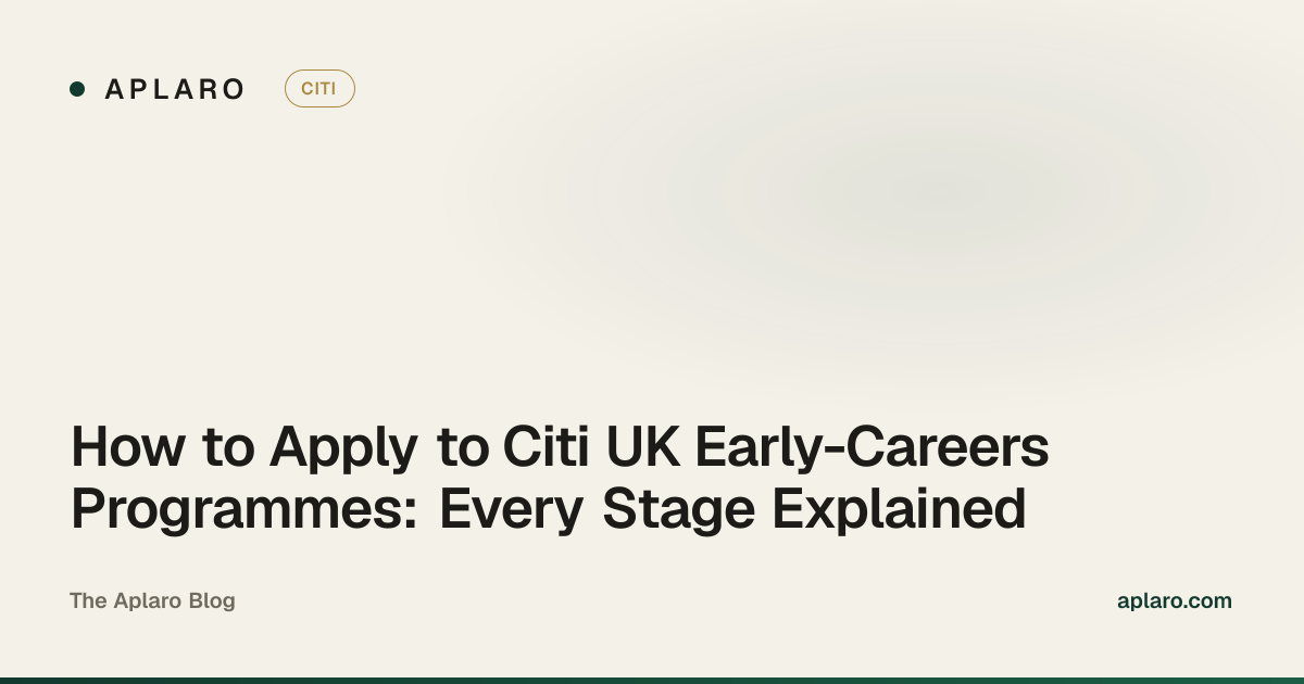 A candidate preparing their Citi early-careers application at a desk with a laptop and notes