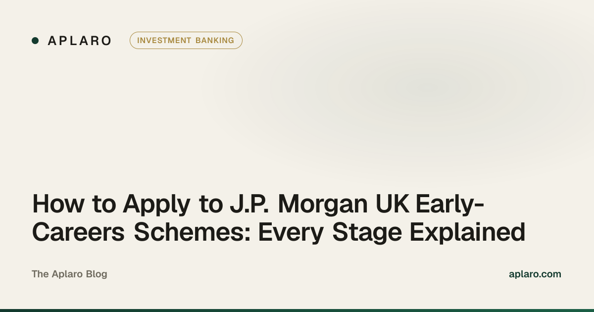 A candidate preparing a J.P. Morgan early-careers application at a desk with notes and a laptop