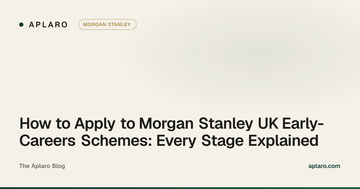 A candidate preparing their Morgan Stanley early-careers application at a desk with a laptop and notebook