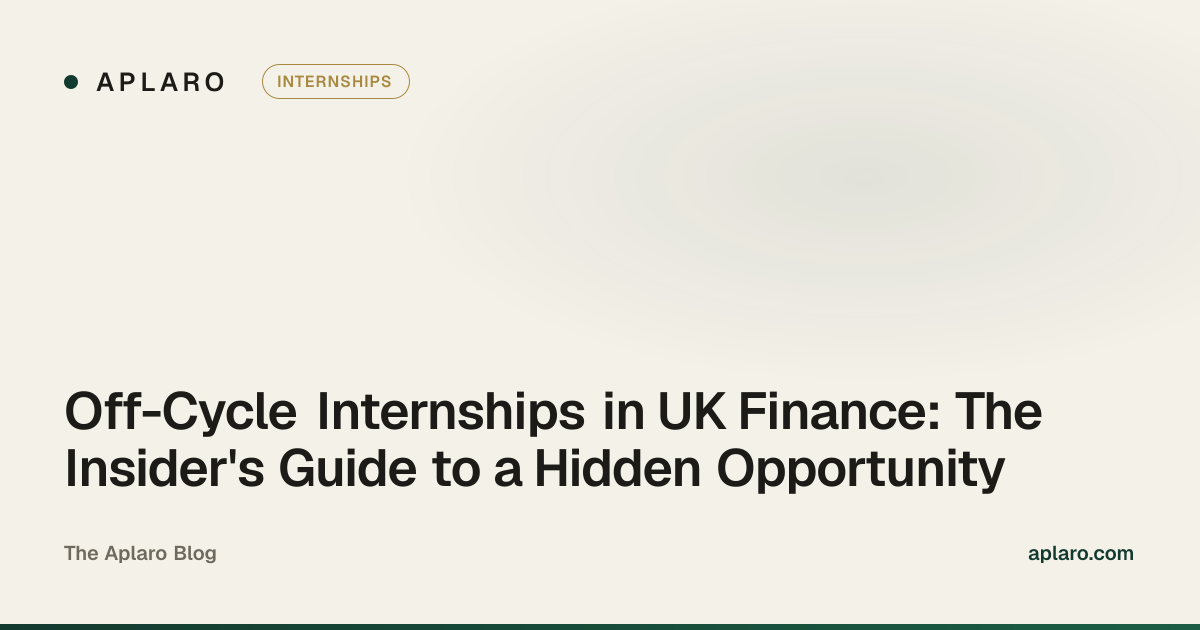 A candidate reviewing finance internship application materials at a desk in a London office building